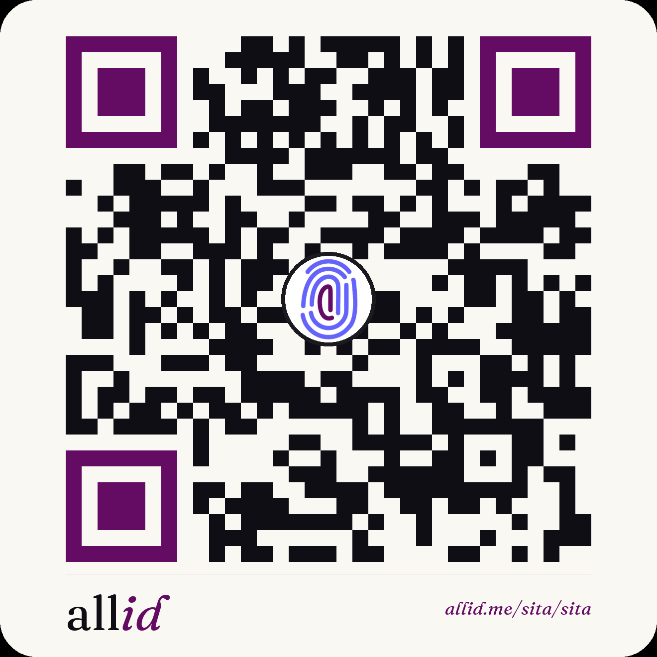A real AllID QR code that opens the profile at allid.me/sita